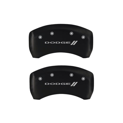 MGP 4 Caliper Covers Engraved Front & Rear With stripes/Dodge Red finish silver ch - eliteracefab.com