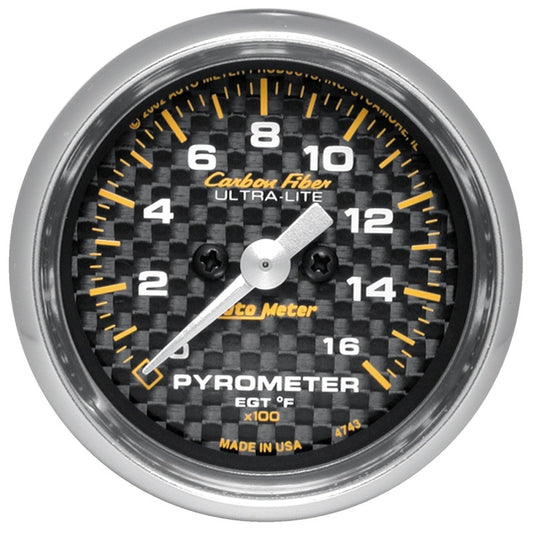 Autometer Carbon Fiber 52mm 1600 Deg F Electronic EGT Gauge Kit 4744