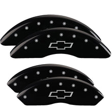 Load image into Gallery viewer, MGP 4 Caliper Covers Engraved Front &amp; Rear Bowtie Black finish silver ch MGP