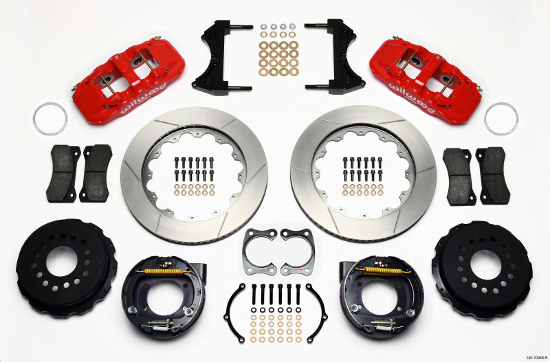 Wilwood AERO4 Rear P-Brake Kit 14.00in Red Big Ford New Style 2.50in Offset Wilwood