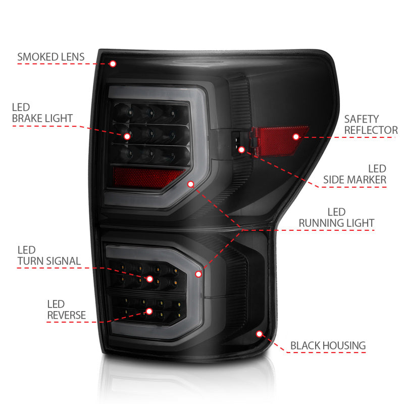 ANZO 2007-2013 Toyota Tundra LED Taillights Plank Style Black w/Smoke Lens - eliteracefab.com