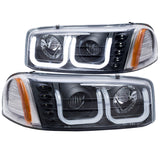 ANZO USA GMC Sierra Projector Headlights W/ U-Bar Black; 1999-2006