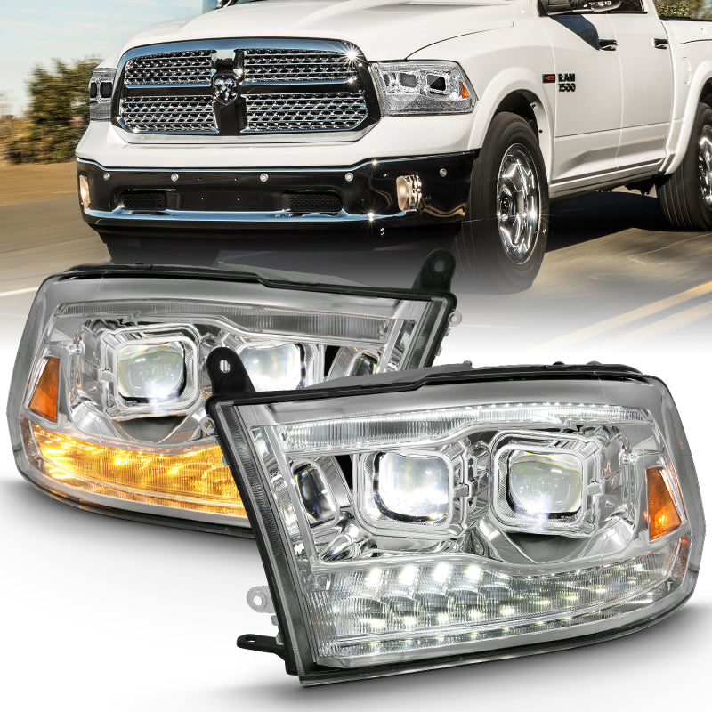 ANZO 2009-2018 Dodge Ram 1500 Led Projector Plank Style Switchback H.L Halo Chrome Amber (OE Style) - eliteracefab.com