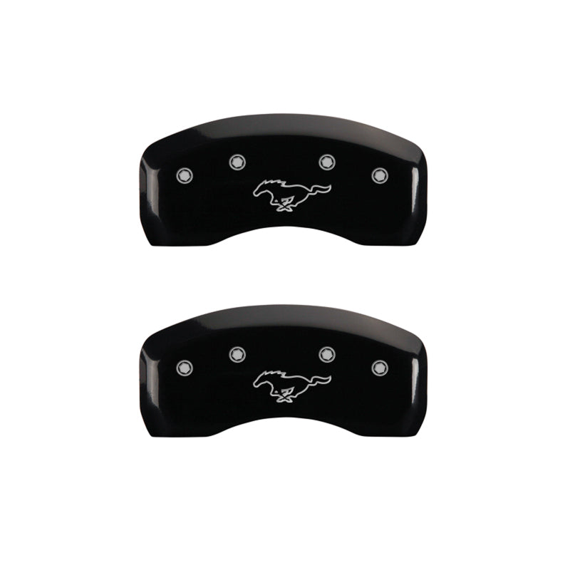 MGP 4 Caliper Covers Engraved Front Mustang Engraved Rear Pony Black finish silver ch MGP