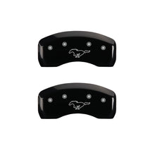 Load image into Gallery viewer, MGP 4 Caliper Covers Engraved Front Mustang Engraved Rear Pony Black finish silver ch MGP