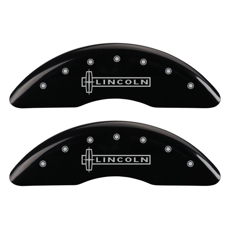 MGP 4 Caliper Covers Engraved Front Lincoln Engraved Rear Star logo Black finish silver ch MGP