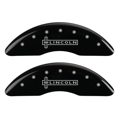 MGP 4 Caliper Covers Engraved Front Lincoln Engraved Rear Star logo Black finish silver ch MGP
