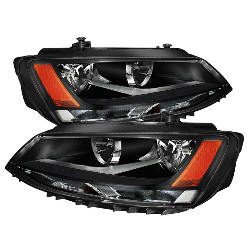 Xtune Volkswagen Jetta 11-14 Amber Crystal Headlights Black HD-JH-VJ11-AM-BK - eliteracefab.com