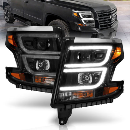 ANZO 2015-2020 Chevy Tahoe Projector Headlights Plank Style Black w/DRL - eliteracefab.com