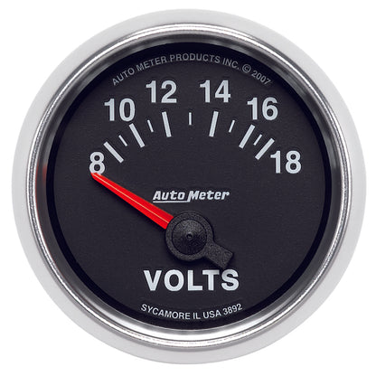 Autometer GS 52mm 8-18 Volts Short Sweep Electronic Voltmeter Gauge 3892