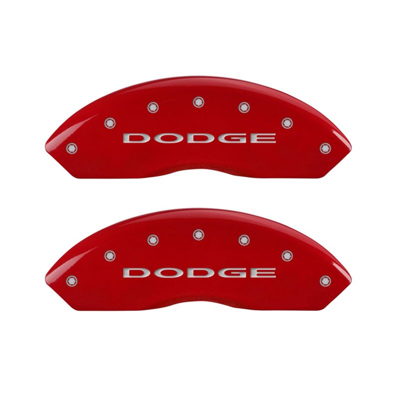 MGP 4 Caliper Covers Engraved Front & Rear With out stripes/Dodge Red finish silver ch MGP