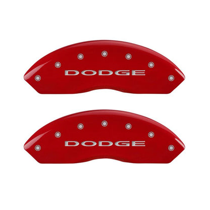 MGP 4 Caliper Covers Engraved Front & Rear With out stripes/Dodge Red finish silver ch MGP