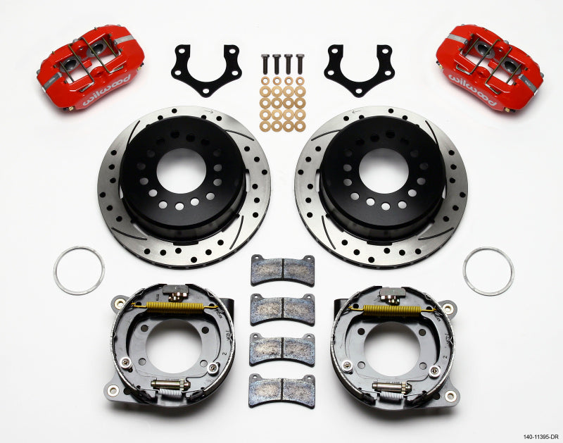 Wilwood Dynapro Low-Profile 11.00in P-Brake Kit Drill-Red Mopar/Dana 2.36in Off w/Snap Ring Brng Wilwood