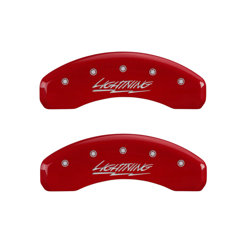 MGP 4 Caliper Covers Engraved Front & Rear Lightning Red finish silver ch - eliteracefab.com