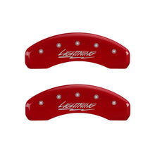 Load image into Gallery viewer, MGP 4 Caliper Covers Engraved Front &amp; Rear Lightning Red finish silver ch - eliteracefab.com