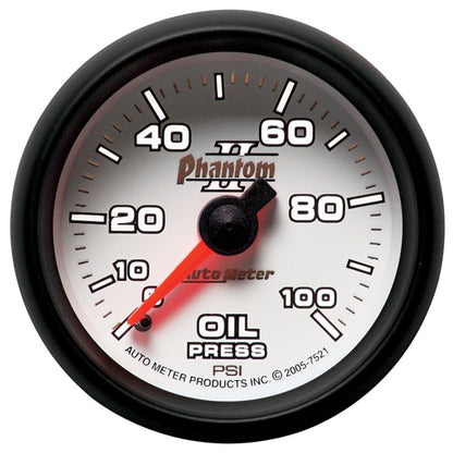 Autometer Phantom II 52.4mm Mechanical 0-100psi Oil Pressure Gauge 7521