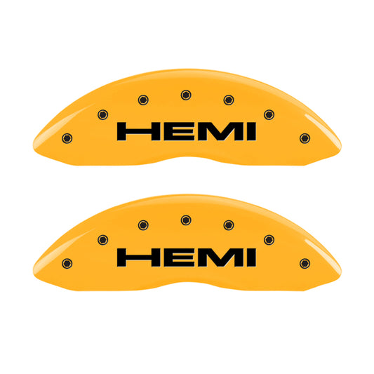 MGP 4 Caliper Covers Engraved Front & Rear Hemi Yellow finish black ch MGP