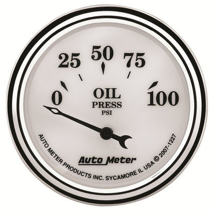 AutoMeter Gauge Oil Press 2-1/16in. 100PSI Elec Old Tyme White II 1227