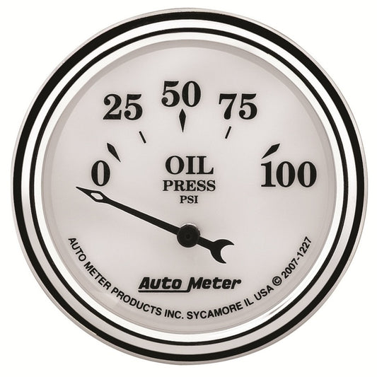 AutoMeter Gauge Oil Press 2-1/16in. 100PSI Elec Old Tyme White II 1227