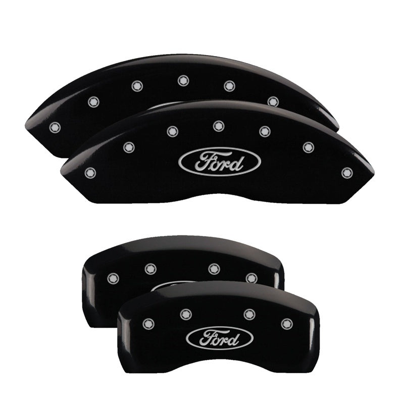 MGP 4 Caliper Covers Engraved Front & Rear Oval logo/Ford Black finish silver ch MGP