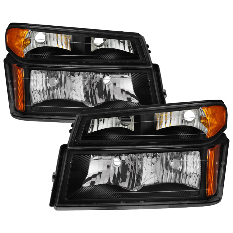 Xtune Chevy Colorado 04-12 OEM Headlights w/ Bumper Lights Black HD-JH-CCOL04-SET-BK - eliteracefab.com