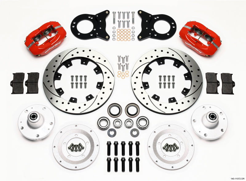 Wilwood Forged Dynalite Front Kit 12.19in Drill Red 1965-1969 Mustang Disc & Drum Spindle Wilwood