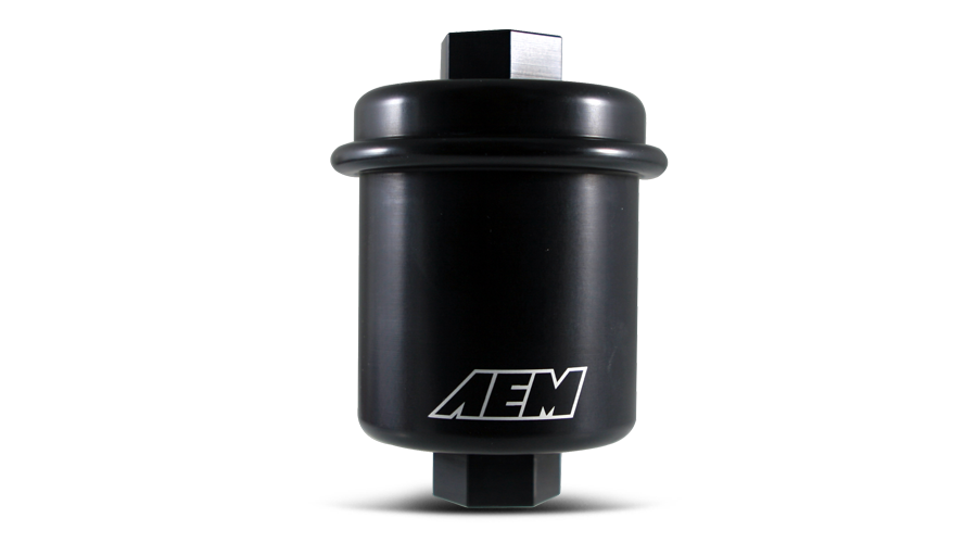 AEM Universal High Flow -10 AN Inline Black Fuel Filter - eliteracefab.com