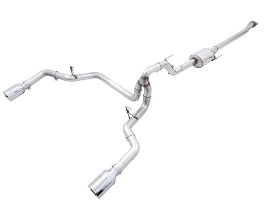AWE 0FG 21+ Ford F150 Dual Split Rear Exhaust - 5in Chrome Silver Tips - eliteracefab.com