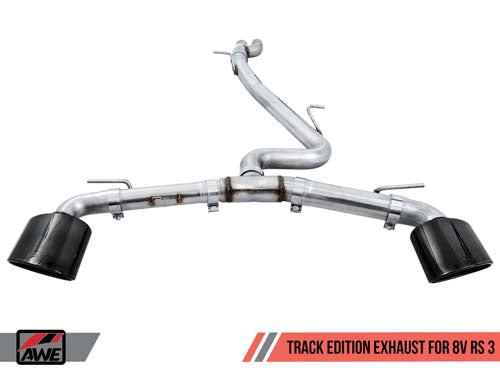 AWE Tuning 17-19 Audi RS3 8V Track Edition Exhaust - Diamond Black Tips RS-Style Tips - eliteracefab.com