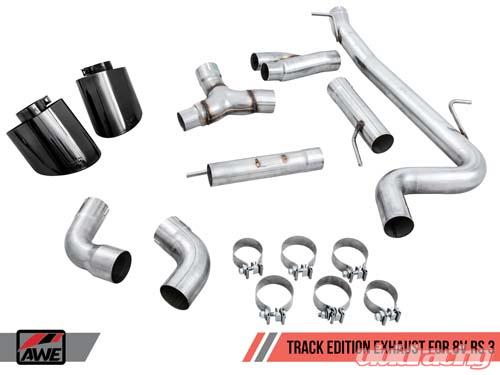 AWE Tuning 17-19 Audi RS3 8V Track Edition Exhaust - Diamond Black Tips RS-Style Tips - eliteracefab.com