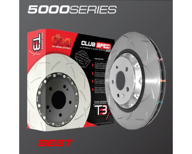 DBA 08+ EVO X Front Slotted 5000 Series 2 Piece Rotor Assembled w/ Black Hat - eliteracefab.com