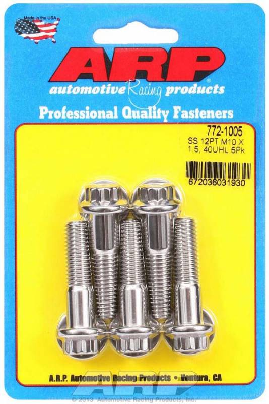 ARP 10 mm x 1.50 Thread Bolt 40 mm Long 12 mm 12 Point Head Stainless - Natural