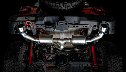 AWE Tuning 2018+ Jeep Wrangler JL/JLU Tread Edition Axle-Back Dual Exhaust - Diamond Black Tips - eliteracefab.com