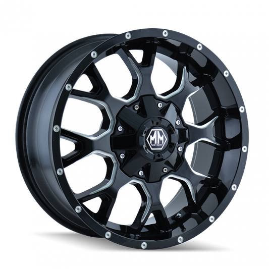 Mayhem 8015 Warrior 20x10 / 6x135 BP / -25mm Offset / 106mm Hub Black w/ Milled Spokes Wheel - eliteracefab.com
