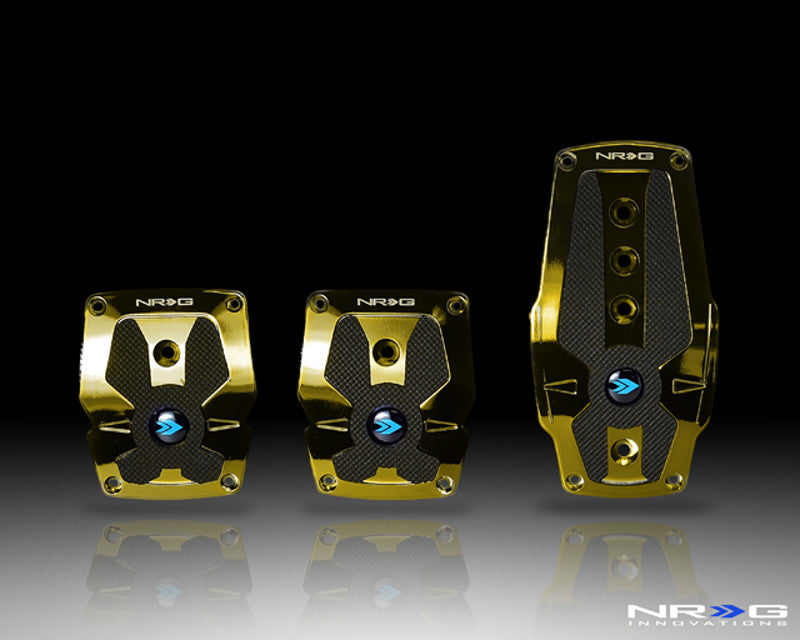 NRG Chrome Gold Manual Brushed Aluminum Sport Pedal with Black Rubber Inserts Universal - eliteracefab.com