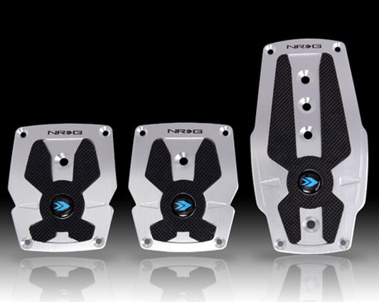 NRG Silver Manual Brushed Aluminum Sport Pedal with Black Rubber Inserts Universal - eliteracefab.com