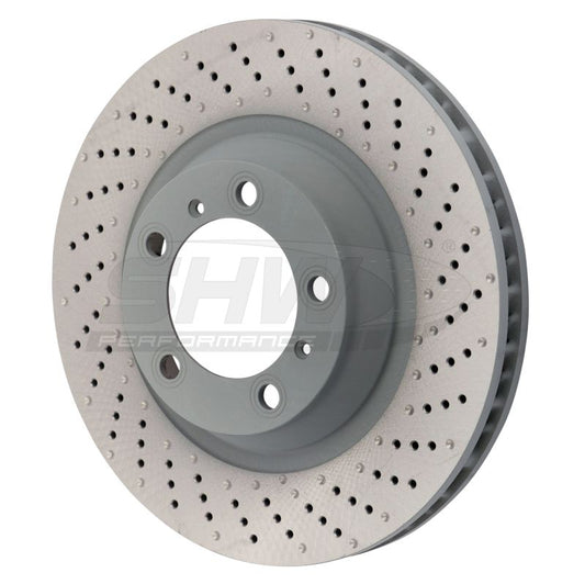 SHW 15-16 Porsche 911 Carrera 4 GTS 3.8L w/o Ceramic Brake Right Frt Drilled-Dimpled MB Brake Rotor - eliteracefab.com