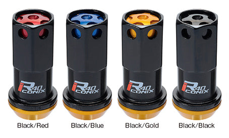 Project Kics 16+4 Locks Black R40 Iconix w/ Plastic Cap (Black) - 14x1.50 - eliteracefab.com