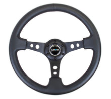 Load image into Gallery viewer, NRG Reinforced Sport Steering Wheel 350mm 3 Inch Deep Black Spoke Round holes Black Leather - eliteracefab.com