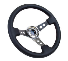 Load image into Gallery viewer, NRG Reinforced Sport Steering Wheel 350mm 3 Inch Deep Gun Metal Spoke Round holes Black Leather - eliteracefab.com