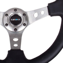 Load image into Gallery viewer, NRG Reinforced Sport Steering Wheel 350mm 3 Inch Deep Gun Metal Spoke Round holes Black Leather Yellow Center Mark - eliteracefab.com