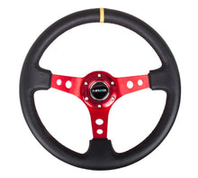 Load image into Gallery viewer, NRG Reinforced Sport Steering Wheel 350mm 3 Inch Deep Red Spoke Round holes Black Leather Yellow Center Mark - eliteracefab.com