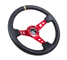 Load image into Gallery viewer, NRG Reinforced Sport Steering Wheel 350mm 3 Inch Deep Red Spoke Round holes Black Leather Yellow Center Mark - eliteracefab.com