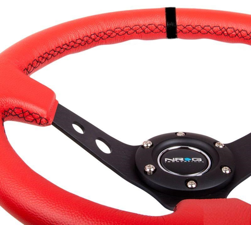 NRG Reinforced Sport Steering Wheel 350mm 3 Inch Deep Black Spoke with Suede finish Black Stitch - eliteracefab.com