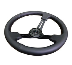 NRG Reinforced Sport Steering Wheel 350mm 3 Inch Deep Black Leather Black Stitching - eliteracefab.com