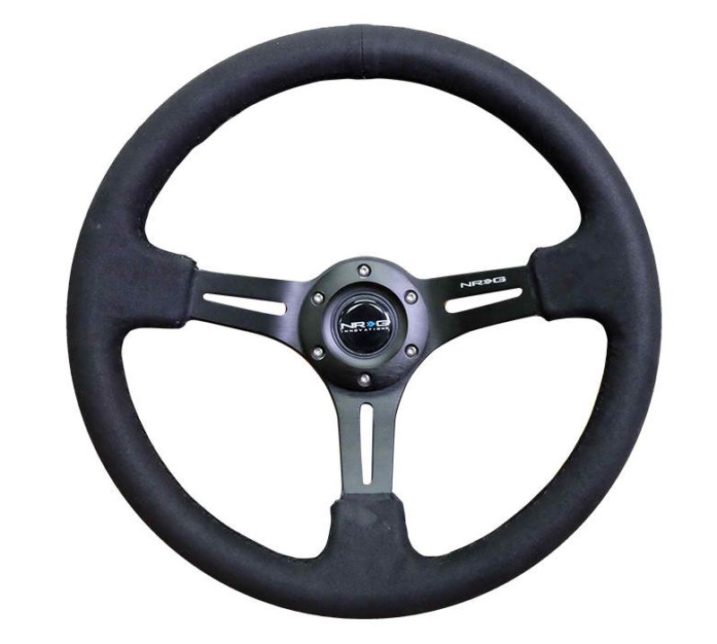 NRG Reinforced Sport Steering Wheel 350mm 3 Inch Deep Black Leather Alcantara Stitching - eliteracefab.com