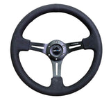 NRG Reinforced Sport Steering Wheel 350mm 3 Inch Deep Black Leather Alcantara Stitching - RST-018SA