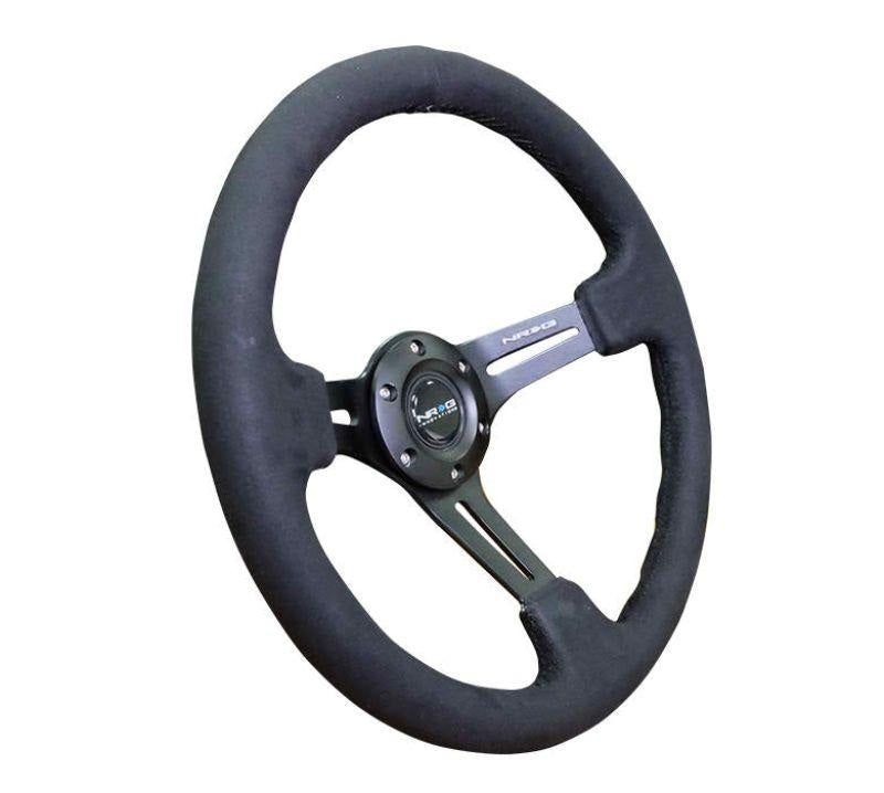 NRG Reinforced Sport Steering Wheel 350mm 3 Inch Deep Black Leather Alcantara Stitching - eliteracefab.com