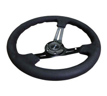 Load image into Gallery viewer, NRG Reinforced Sport Steering Wheel 350mm 3 Inch Deep Black Leather Alcantara Stitching - eliteracefab.com