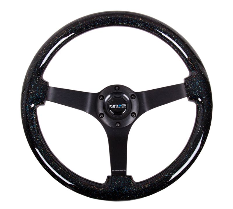 NRG Reinforced Steering Wheel 350mm Classic Black Sparkled Wood Grain Wheel 3 Inch Deep 4mm3-Spoke Center Black - eliteracefab.com